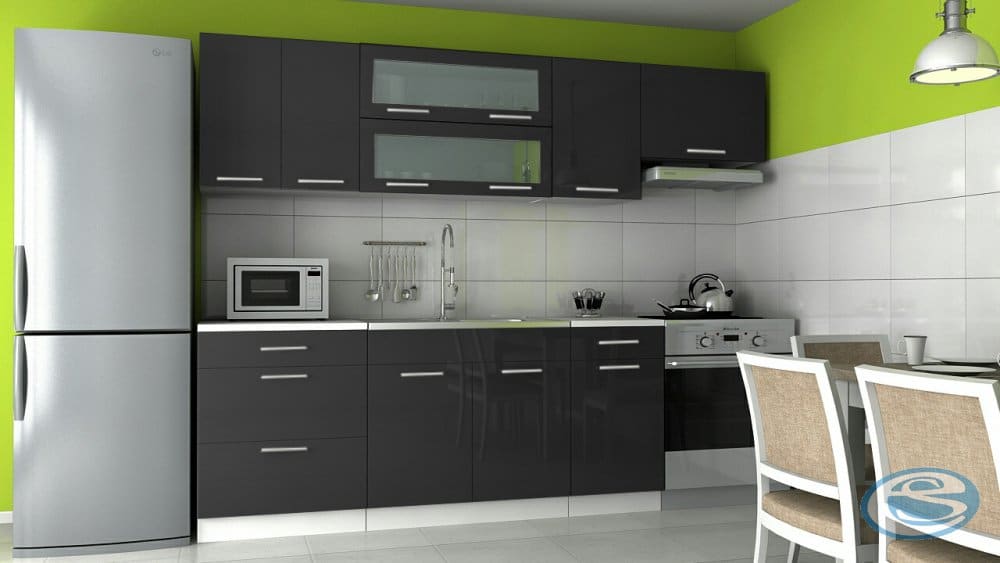 Kuchyňská linka Emilia 180/240 černá vysoký lesk - FALCO