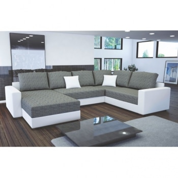 Rohová sedací souprava, eko bílá/šenil šedá, STILO - TempoKondela