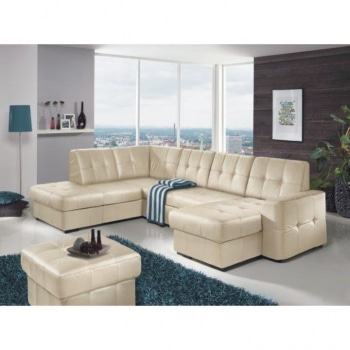 Kožená rohová sedací souprava U Trek levá bílá - TempoKondela