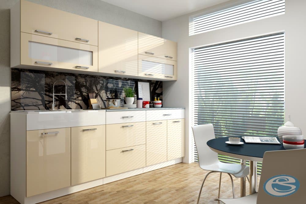 Kuchyňská linka Anika 220/220 cm vanilka  vysoký lesk - FALCO