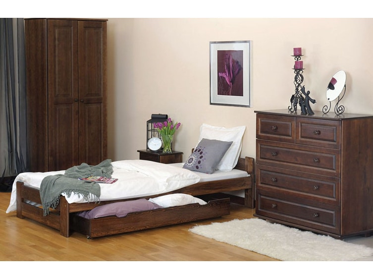 Postel NIWA 90x200 cm s roštem, masiv borovice/moření ořech