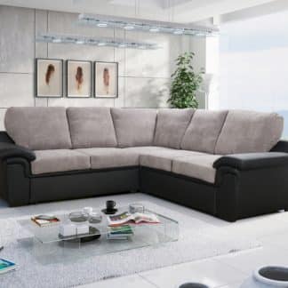 Rohová sedačka AMY 3 univerzální roh, světle šedohnědá látka/černá ekokůže