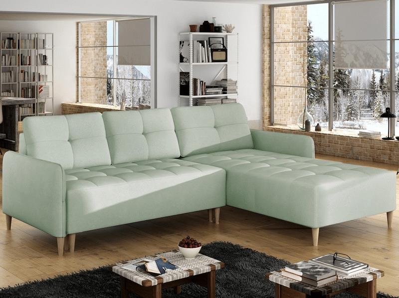 Rohová sedací souprava Molde 2F-OT, světle zelená látka