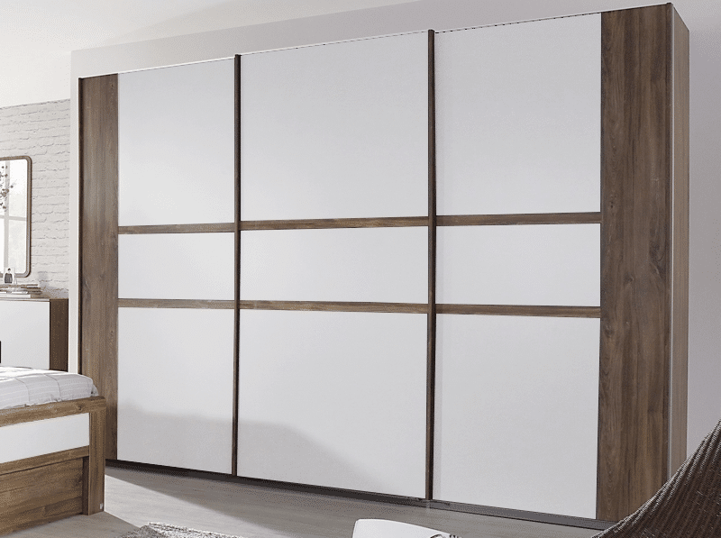 Šatní skříň Bernau, 271 cm, dub stirling/bílá, posuvné dveře