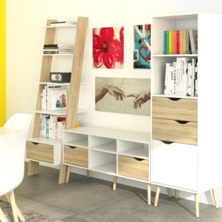 Obývací retro stěna Oslo 1 bílá/struktura dubu - TVI