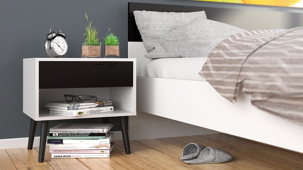 Retro noční stolek Oslo 75394 bílý/struktura dubu - TVI