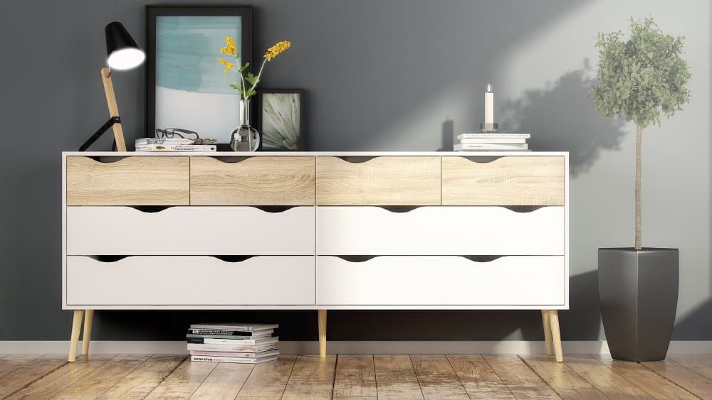 Velká retro komoda Oslo 75455 bílá/struktura dubu - TVI