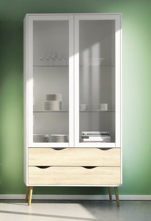 Dvoudveřová retro vitrína Oslo 75462 bílá/struktura dubu - TVI