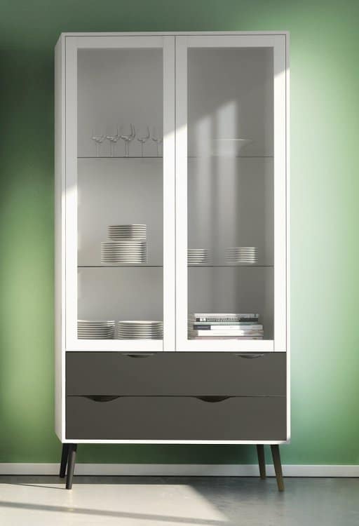 Dvoudveřová retro vitrína Oslo 75462 bílá/černý mat - TVI