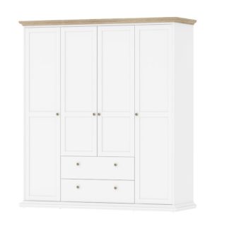 Čtyřdveřová bílá/dub šatní skříň Paris 75369 - TVI