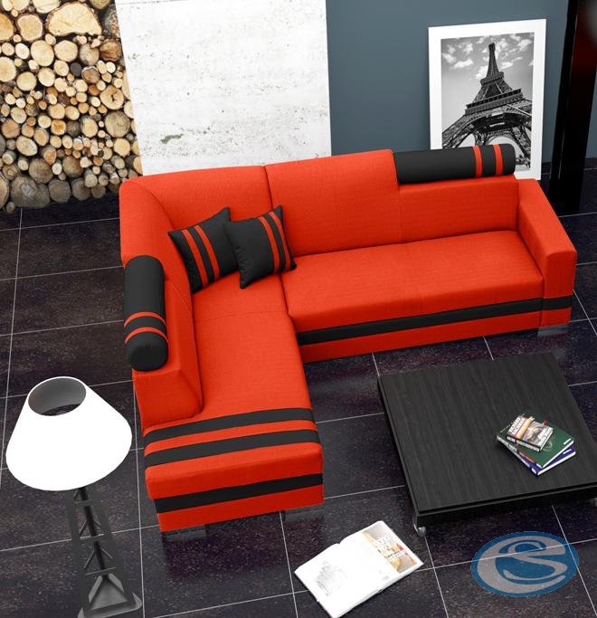 Rohová sedací souprava R1 oranžovo-černá - FALCO