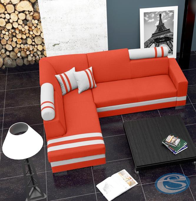 Rohová sedací souprava R1 oranžovo-bílá - FALCO