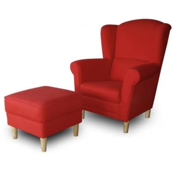 Křeslo ušák s taburetem, látka červená, ASTRID - TempoKondela