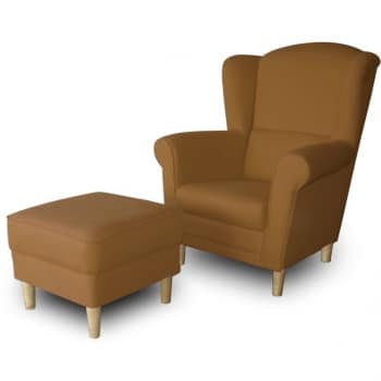 Křeslo ušák s taburetem, látka hnědá, ASTRID - TempoKondela