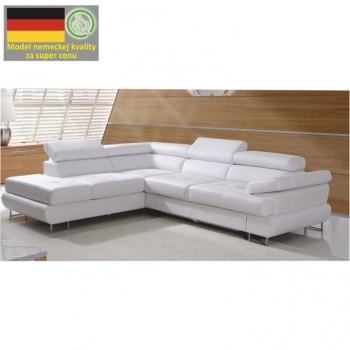 Rozkládací rohová sedací souprava s úložným prostorem, L provedení, ekokůže bílá, BUTON - TempoKondela