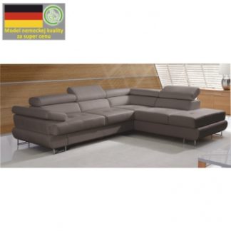 Rozkládací rohová sedací souprava s úložným prostorem, P provedení, ekokůže šeděhnědá, BUTON - TempoKondela