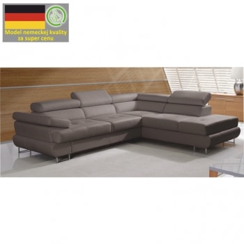 Rozkládací rohová sedací souprava s úložným prostorem, P provedení, ekokůže šeděhnědá, BUTON - TempoKondela