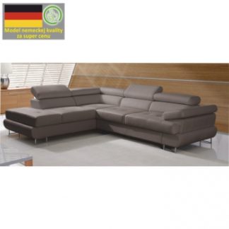 Rozkládací rohová sedací souprava s úložným prostorem, Ľ provedení, ekokůže šeděhnědá, BUTON - TempoKondela