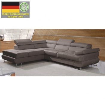 Rozkládací rohová sedací souprava s úložným prostorem, Ľ provedení, ekokůže šeděhnědá, BUTON - TempoKondela