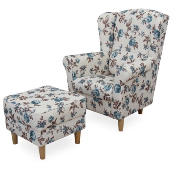 Křeslo ušák s taburetem, látka rose 14, ASTRID - TempoKondela
