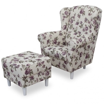 Křeslo ušák s taburetem, látka rose 18, ASTRID - TempoKondela