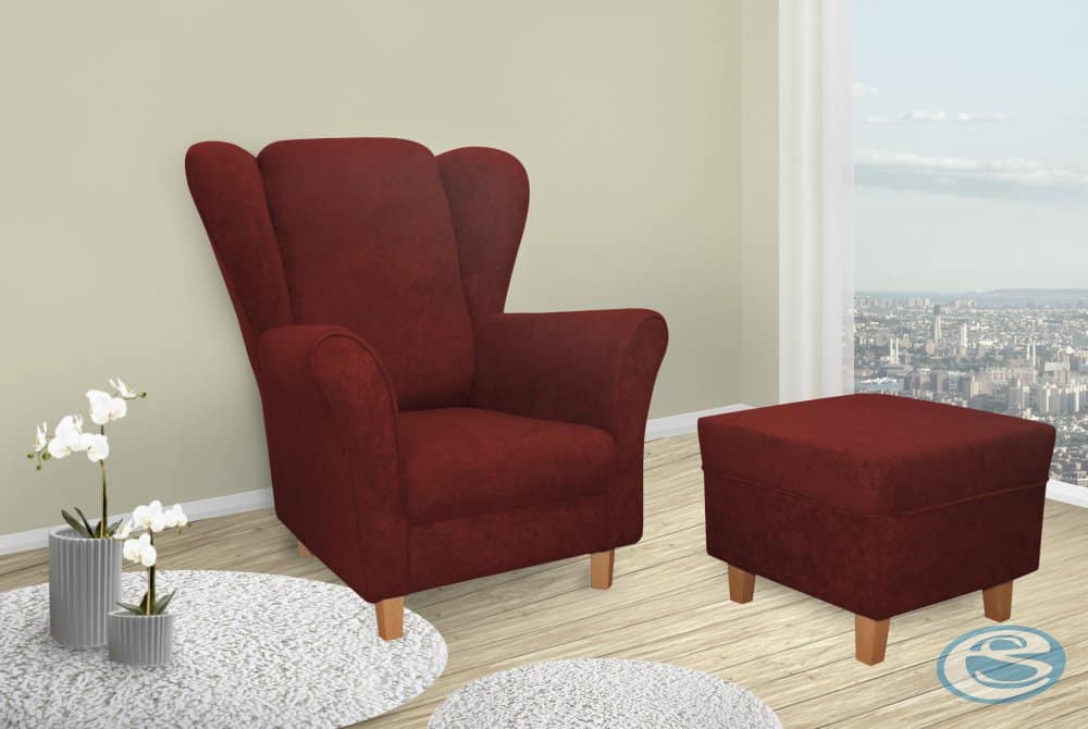 Křeslo ušák Jula bordó + taburet - FALCO