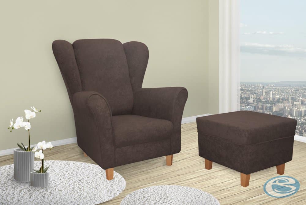 Křeslo ušák Jula hnědá + taburet - FALCO