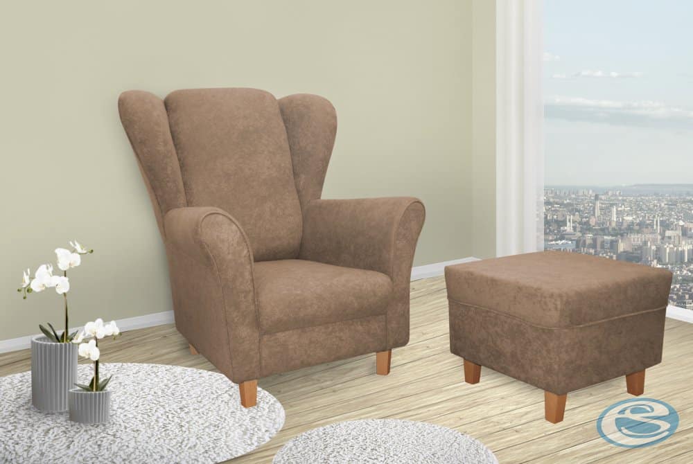 Křeslo ušák Jula cappucino + taburet - FALCO