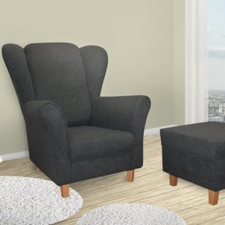 Křeslo ušák Jula černá + taburet - FALCO