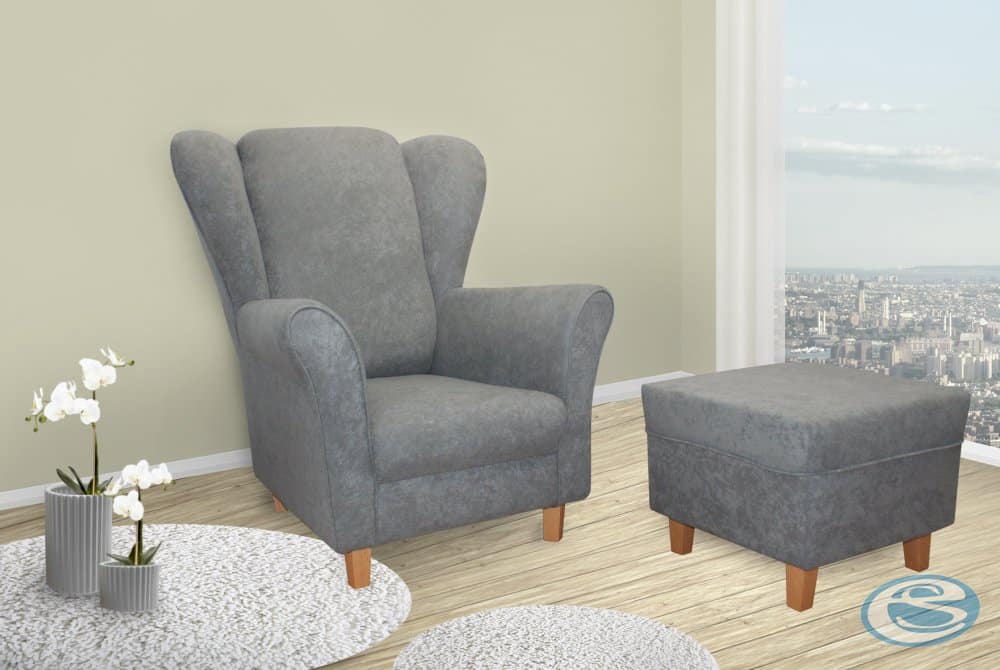 Křeslo Jula tm. šedá + taburet - FALCO