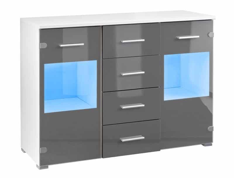 Komoda Reno bílá/grafit lesk - HALMAR