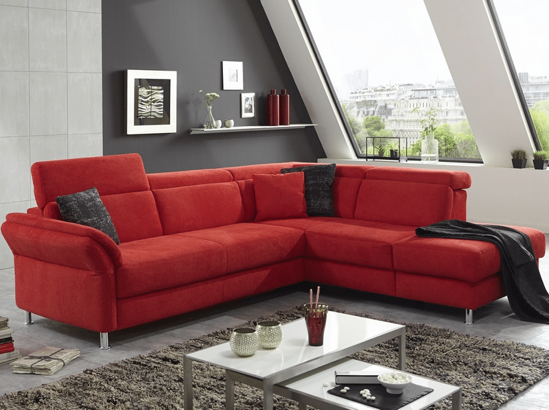 Rohová sedací souprava Avignon, červená látka, s funkcí rozkladu