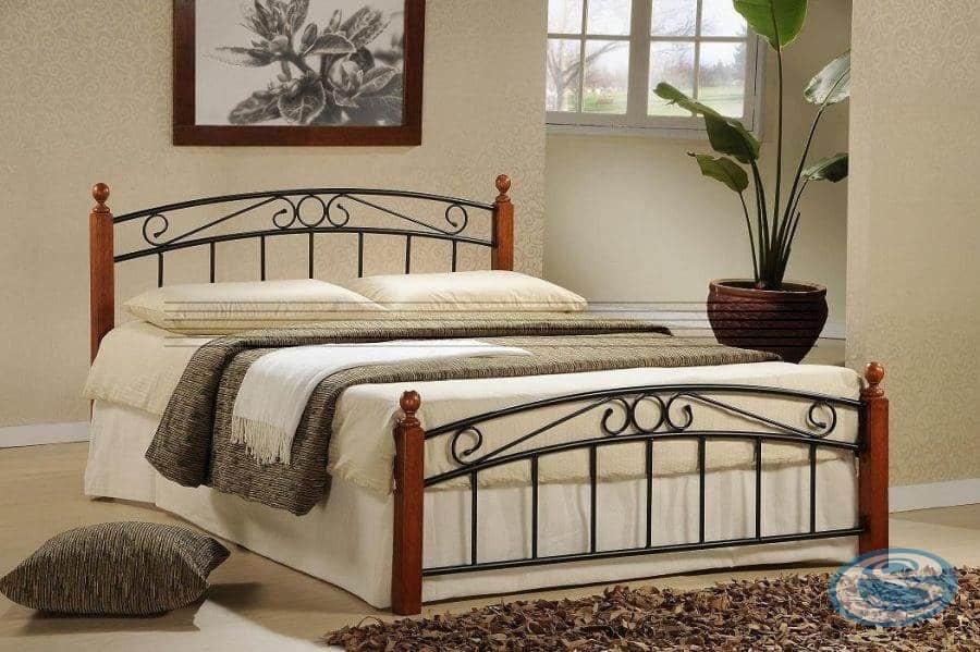 Kovová postel Dolores 160x200 ant.třešeň/černý kov - TempoKondela