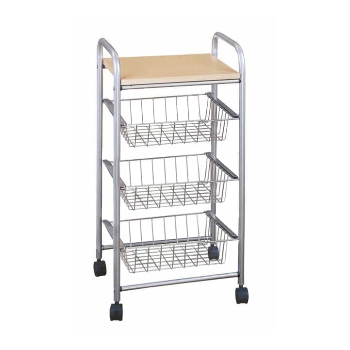 Pojízdný regál s drátěnými košíky CAMPO buk Tempo Kondela