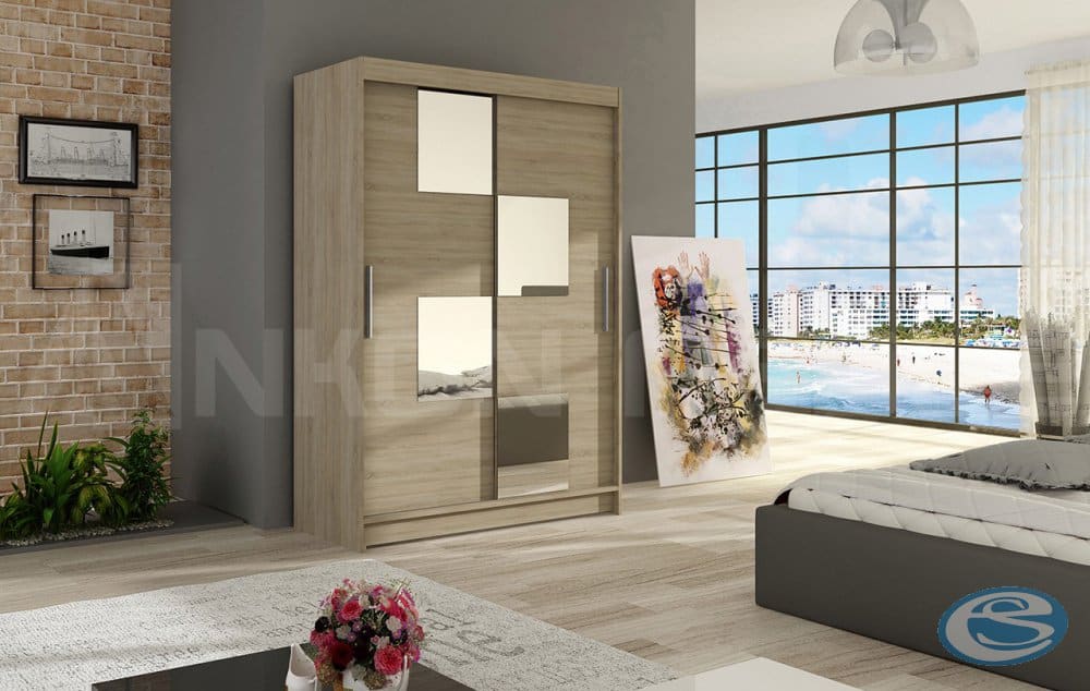 Šatní skříň Miami III s posuvnými dveřmi se zrcadlem - Ank