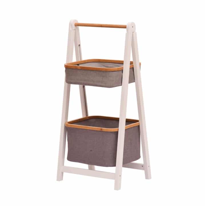 Úložný regál BALVI  bílá / přírodní / šedá Tempo Kondela