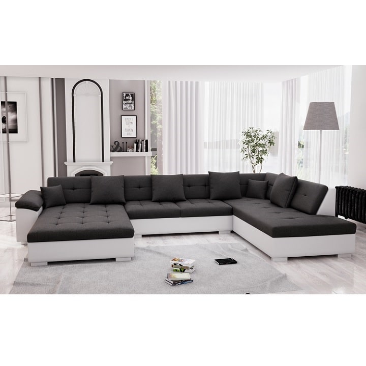 Sedací souprava, ekokůže bílá / látka tmavě šedá, pravá, Atoso ROH U 0000238077 Tempo Kondela