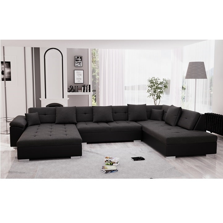 Sedací souprava, ekokůže černá / látka tmavě šedá, pravá, Atoso ROH U 0000238075 Tempo Kondela