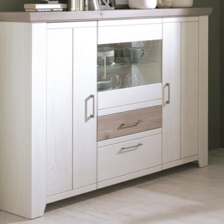 Vysoká komoda Cruz typ 07, bělená pinie/šedý dub