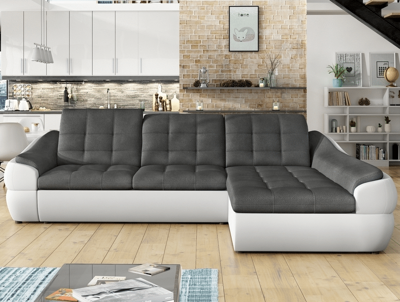 Rohová sedací souprava Lotus Mini 2F-OTM, bílá ekokůže/tmavě šedá tkanina