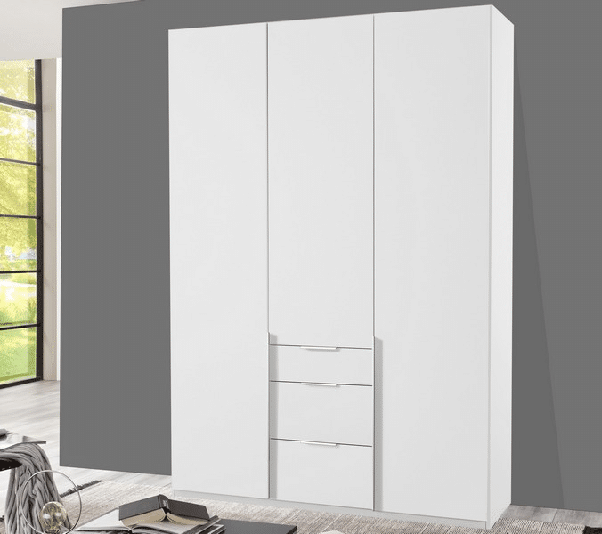 Šatní skříň se zásuvkami New York D, 135 cm, bílá/bílý lesk