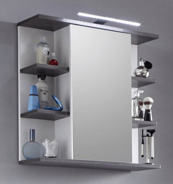 Koupelnová skříňka se zrcadlem California, bílá/šedý dub