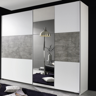 Šatní skříň Prenzlau, 218 cm, bílá/šedý beton