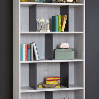 Široký regál Cariba, bělený dub/lávový mat