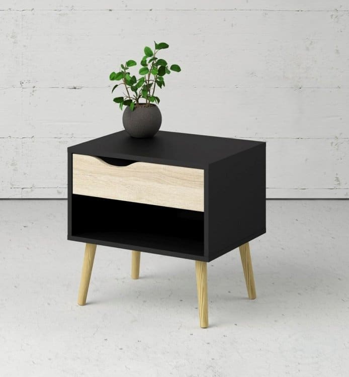 Retro noční stolek Oslo 75394 černý/dub sonoma - TVI