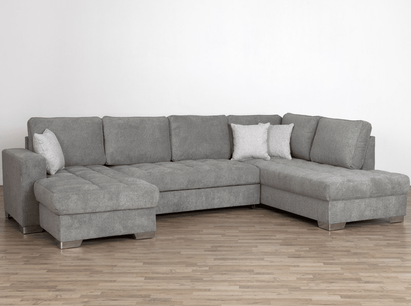 Sedací souprava Nancy, tvar U, šedá látka, s rozkladem