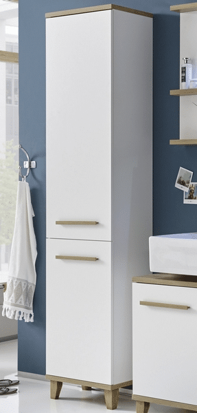 Koupelnová vysoká skříňka South, bílá/dub riviera