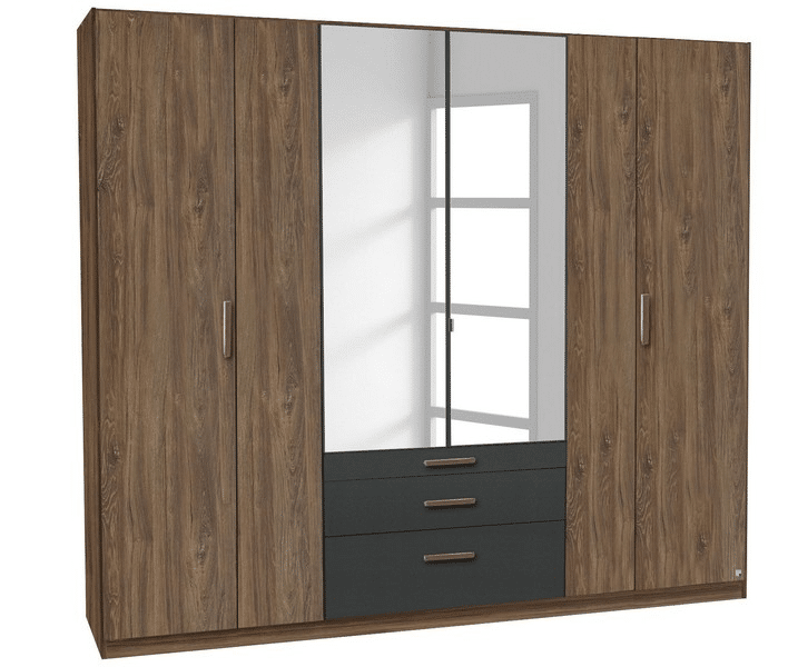 Šatní skříň Mosbach, dub stirling/šedá, otočné dveře