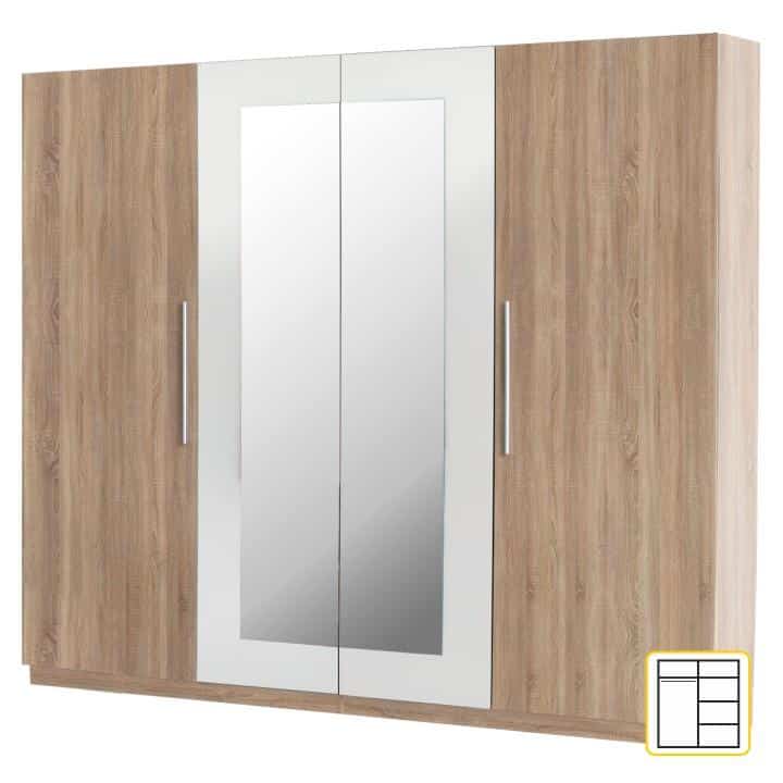 Šatní skříň se zrcadlem MARTINA Tempo Kondela Dub sonoma / bílá