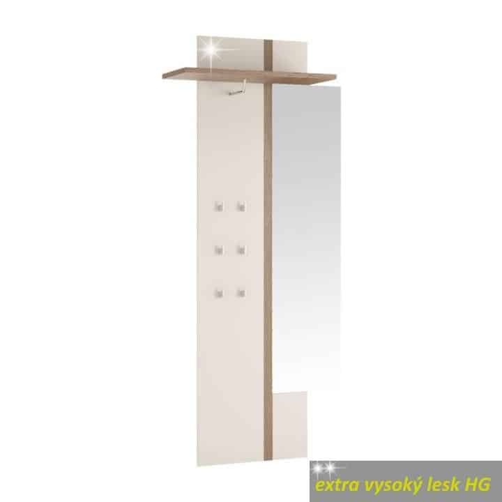 Věšákový panel se zrcadlem LYNATET TYP 115 bílá vysoký lesk / dub sonoma tmavý Tempo Kondela